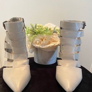 Gray Leather Caged Bootie